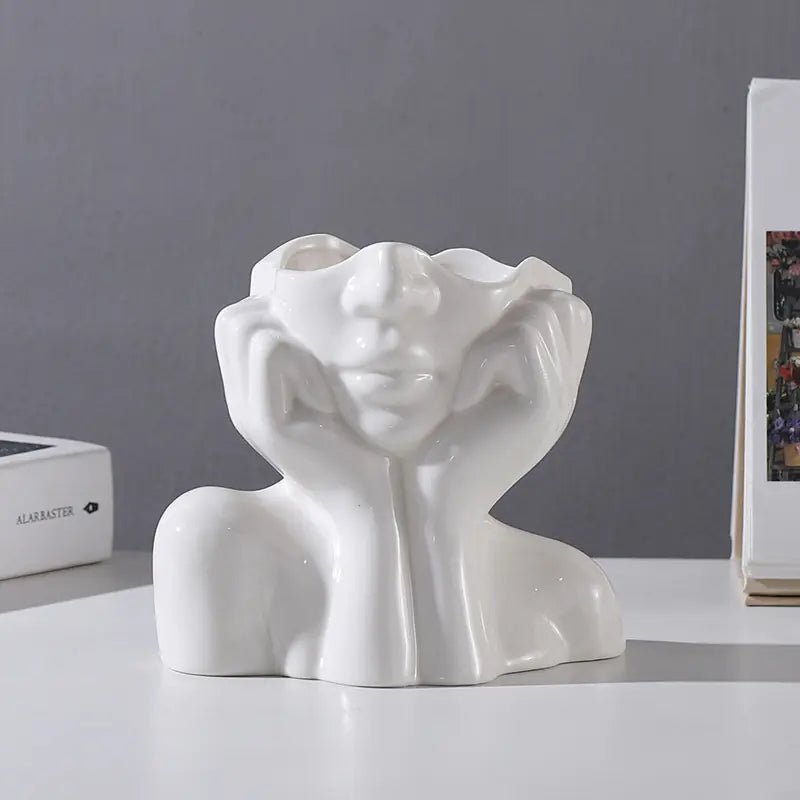 Sculptural Face Vase - Minimalist Nordic Ceramic Statment Piece