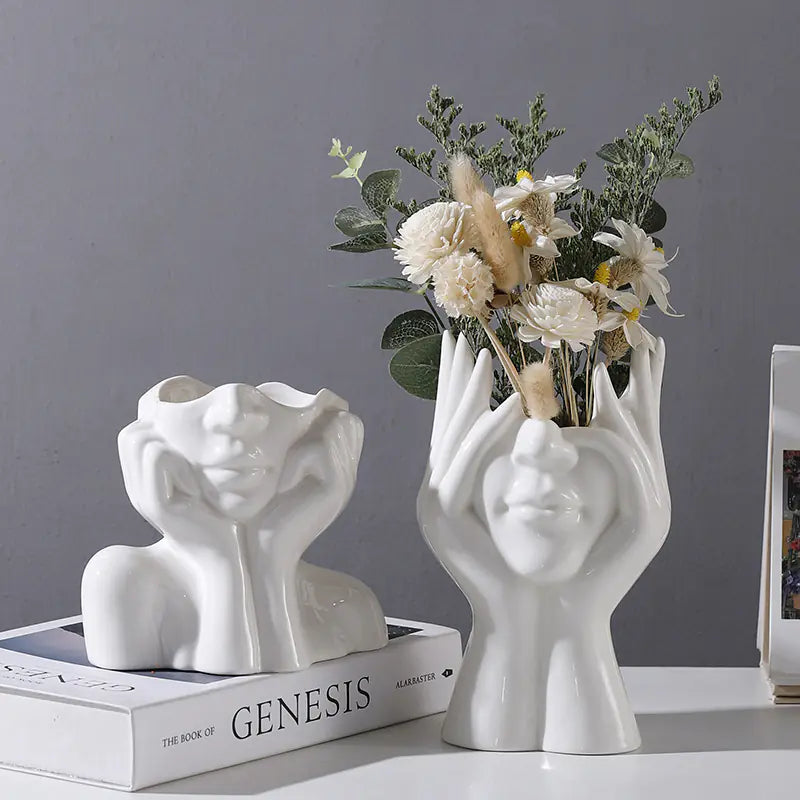 Sculptural Face Vase - Minimalist Nordic Ceramic Statment Piece